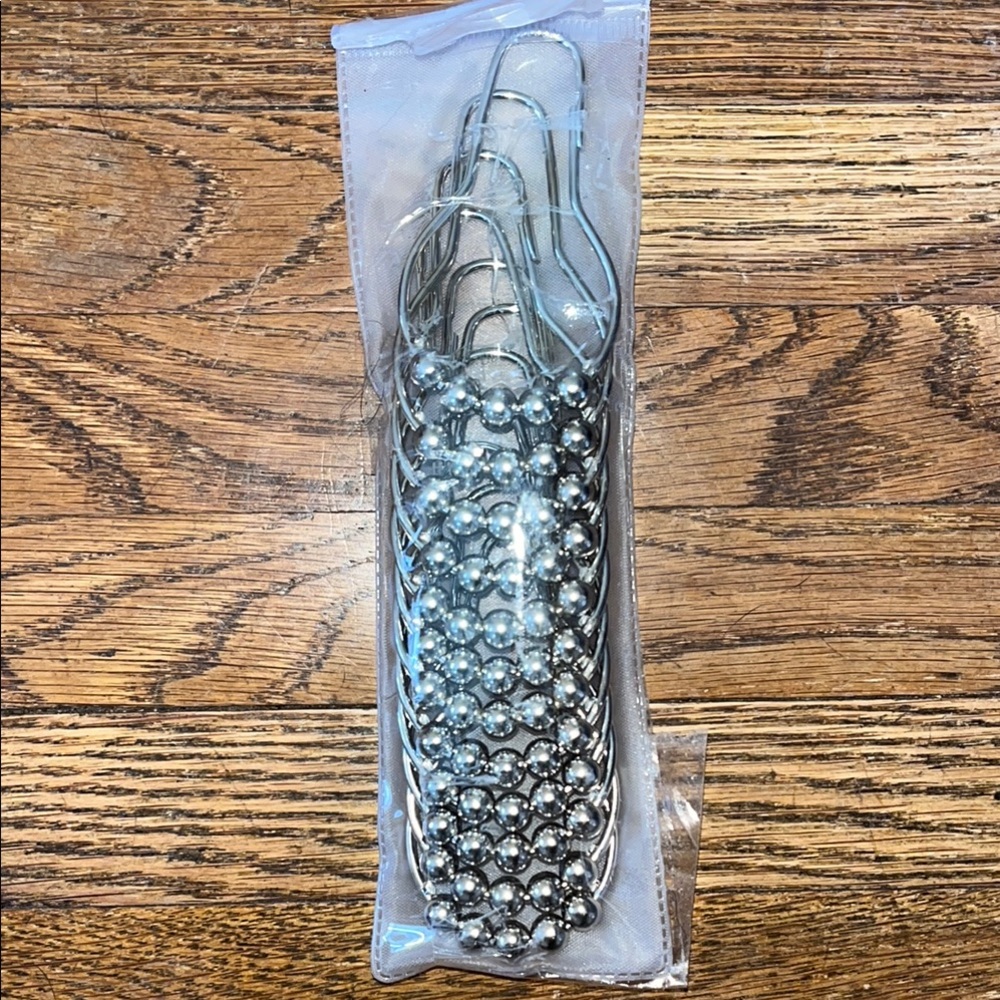 12PC Silver Beaded Shower Curtain Hooks